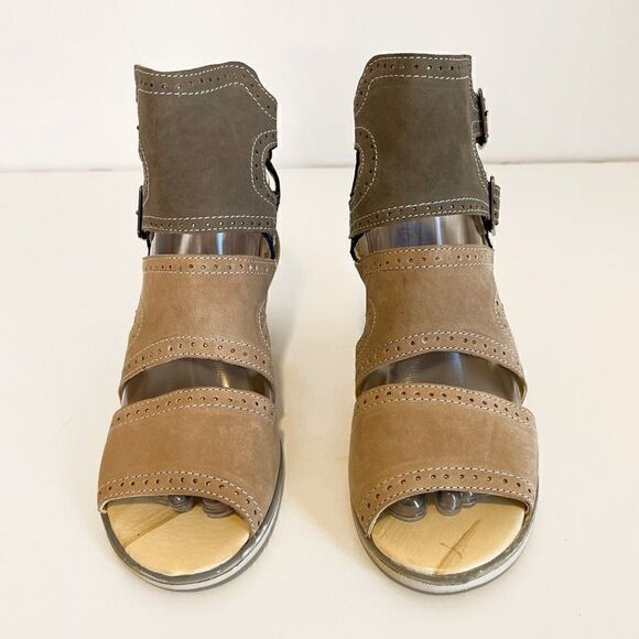 NWOB Eject Monochromatic Two Tone Ankle Wrap Artsy Leather Sandals - Picture 2 of 5